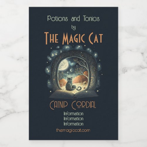 Create Your Own Starry Mystical Black Cat Wine Label