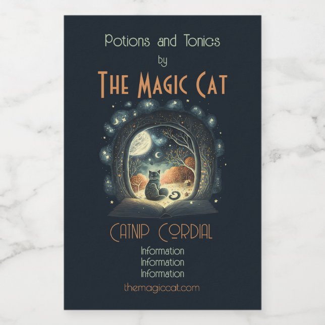 Create Your Own Starry Mystical Black Cat Wine Label (Single Label)