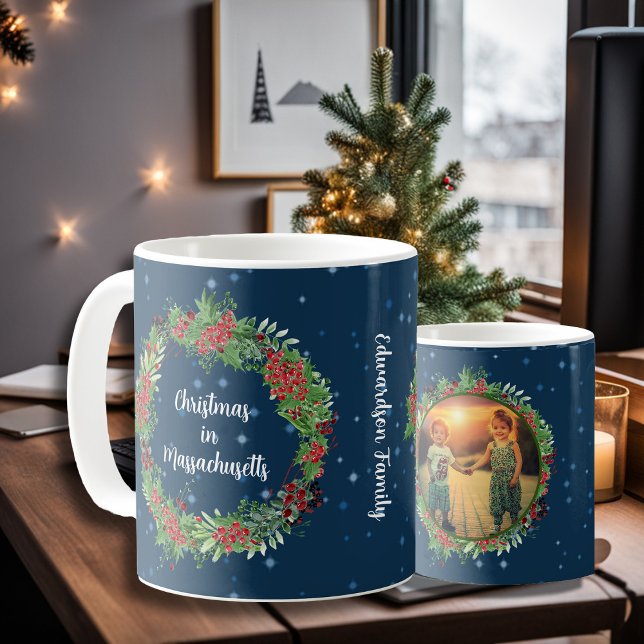 Create your own state country photo Christmas Coffee Mug (Unique personal state, country Christmas mug. You can add your own state/ country, photo and name.)