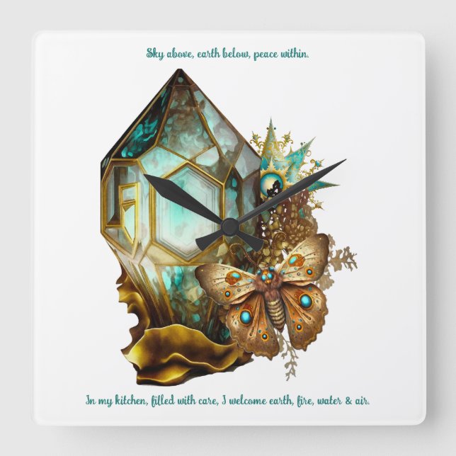 Create Your Own Steampunk Butterfly Crystal Square Wall Clock (Front)