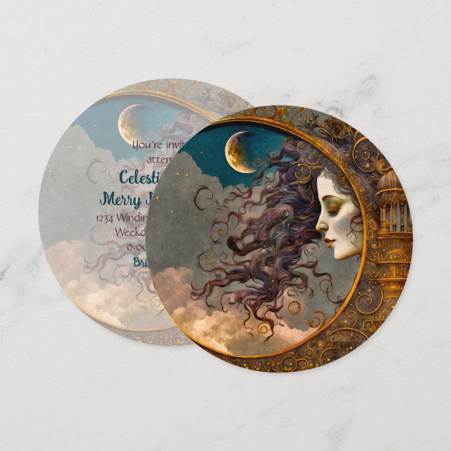 Create Your Own Steampunk Lady of the Moon Invitation (Front/Back)