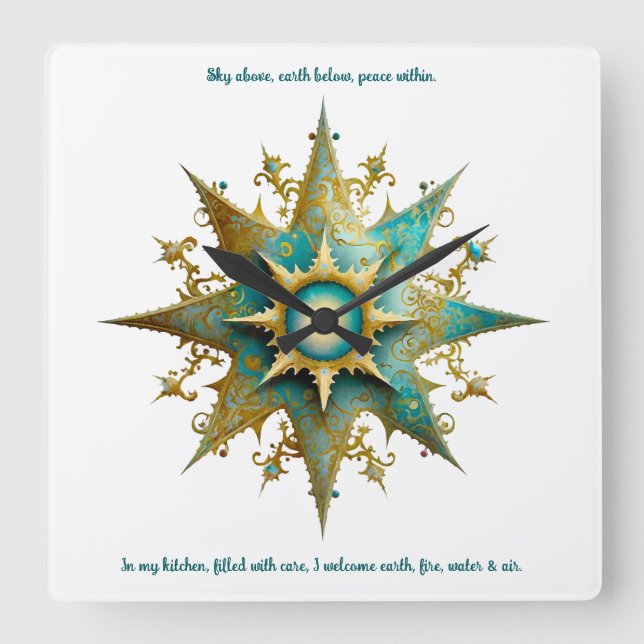 Create Your Own Steampunk Yule Snowflake Square Wall Clock (Front)
