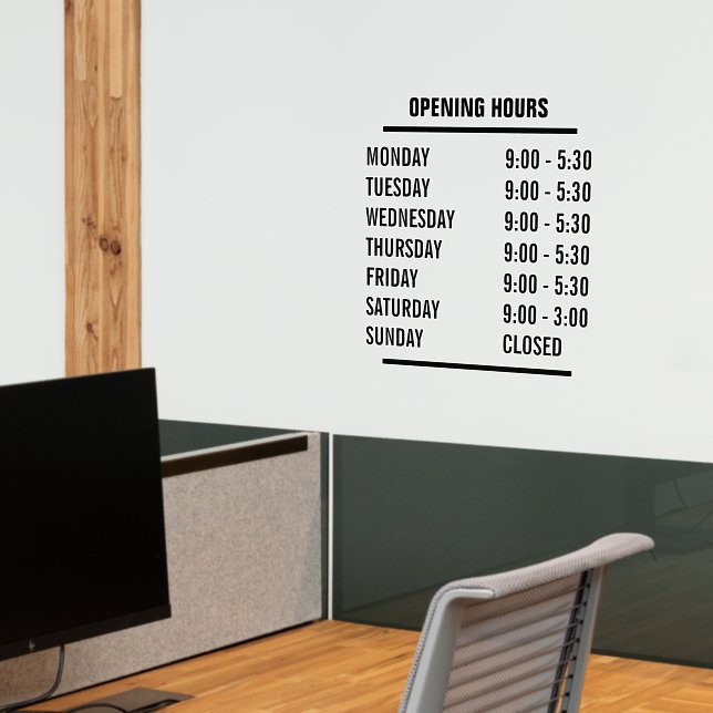 Create Your Own Store Opening Hours Wall Decal (Office 2)