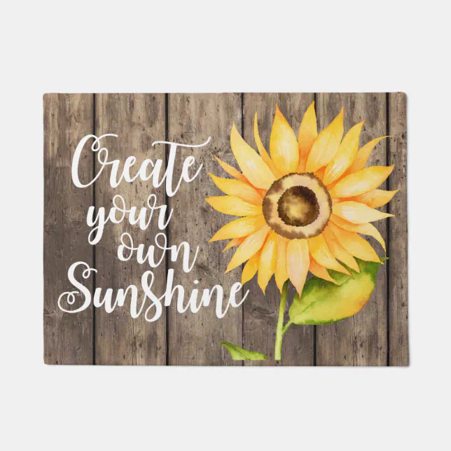 Create Your Own Sunshine Rustic Floral Quote Doormat | Zazzle