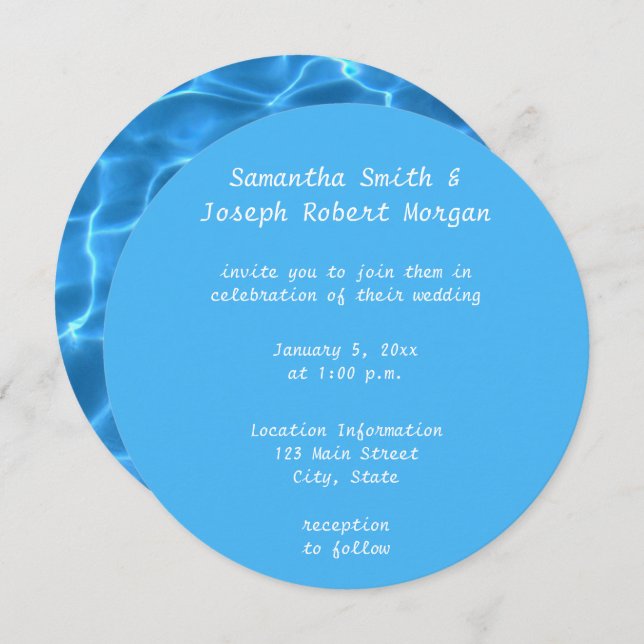 Create Your Own Swimming Pool Circle Photo Wedding Invitation (Front/Back)