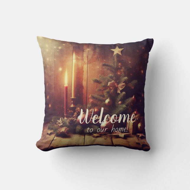 Create Your Own Tall Christmas Candles & Tree Throw Pillow (Front)