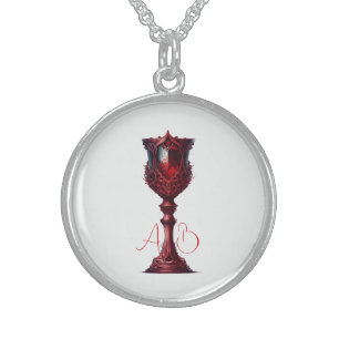 Create Your Own Tall Red Gothic Chalice Sterling Silver Necklace