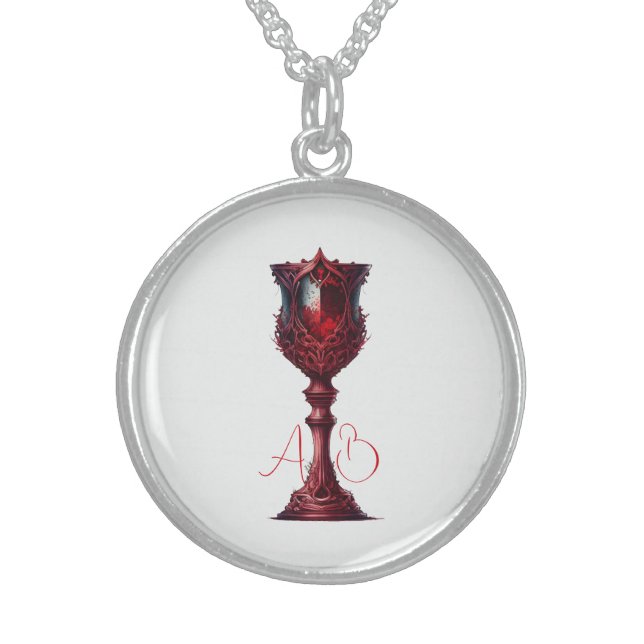 Create Your Own Tall Red Gothic Chalice Sterling Silver Necklace (Front)
