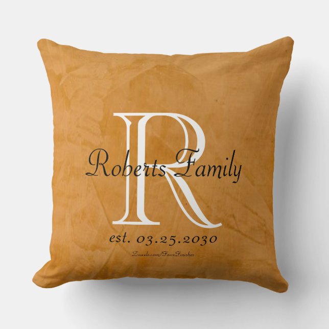 Create Your Own Tanned Faux Leather Monogram Throw Pillow (Front)