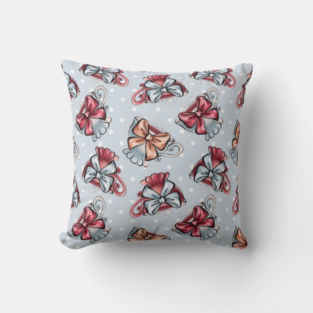 Create Your Own Tea Cups & Bows Throw Pillow (Front)