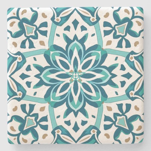 Create Your Own Teal Blue Flower Talavera Style Stone Coaster