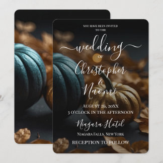 Create Your Own Teal & Gold Pumpkins  Invitation