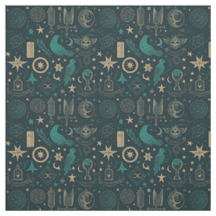 Create Your Own Teal & Gold Ritual Symbols Black Fabric