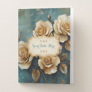 Create Your Own Teal & Gold Rose Bouquet Floral Pocket Folder