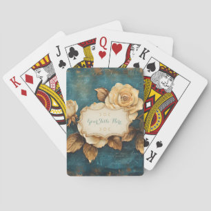Create Your Own Teal & Gold Roses Love Letter Poker Cards