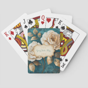 Create Your Own Teal & Golden Peach Roses Floral Poker Cards