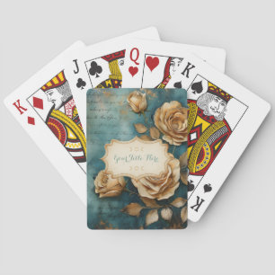 Create Your Own Teal & Golden Yellow Rose Bouquet Poker Cards