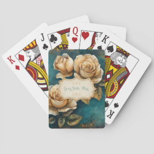 Create Your Own Teal & Golden Yellow Roses Floral Poker Cards