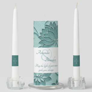 Create Your Own Teal Green Lotus Vintage Floral Unity Candle Set