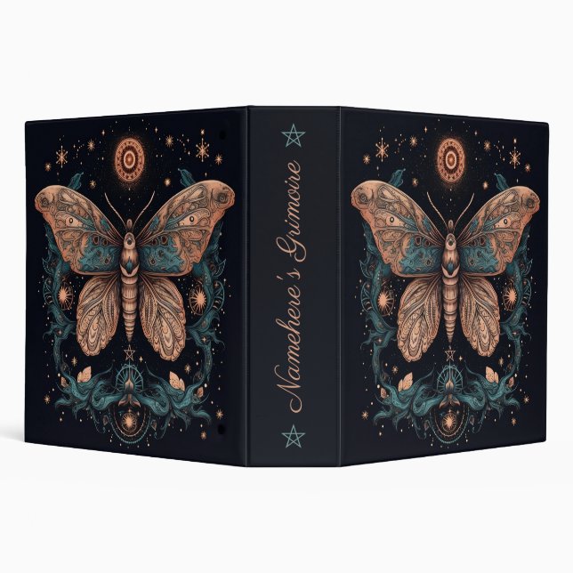 Create Your Own Teal Peach Celestial Moth Totem 3 Ring Binder (Background)