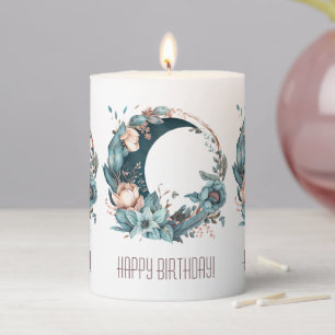 Create Your Own Teal & Peach Floral Moon Pillar Candle