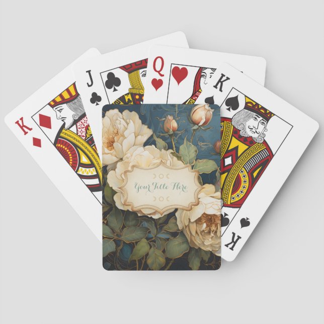 Create Your Own Teal Peach & Yellow Roses Floral Poker Cards (Back)