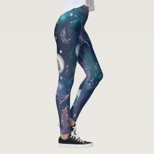 Create Your Own Teal Pink Floral Galaxy Sprials Leggings