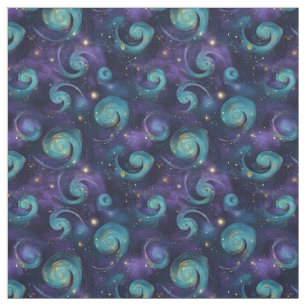 Create Your Own Teal Purple Gold Galaxy Spirals Fabric