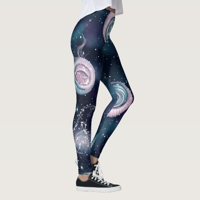 Create Your Own Teal Purple Pink Fractal Spirals Leggings (Right)