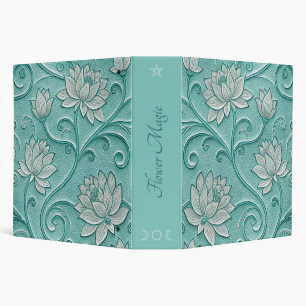 Create Your Own Teal White Lotuses Vintage Floral 3 Ring Binder