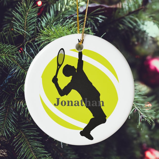 Create Your Own Tennis Theme Man Player Christmas Ceramic Ornament (Creator Uploaded)