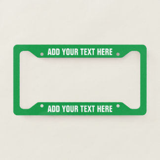 Create Your Own Text Green White License Plate Frame