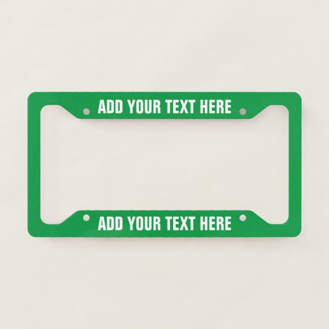Create Your Own Text Green White License Plate Frame (Front)