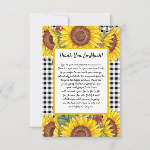 Create Your Own Thank You Gingham Sunflowers