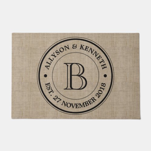 Create Your Own Trendy Burlap Retro Logo Monogram Doormat
