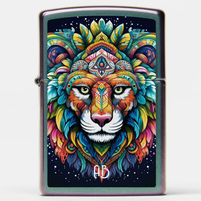 Create Your Own Tribal Boho Lion Totem Animal Zippo Lighter (Front)