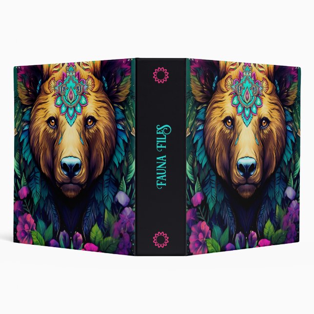 Create Your Own Tribal Grizzly Bear 3 Ring Binder (Background)