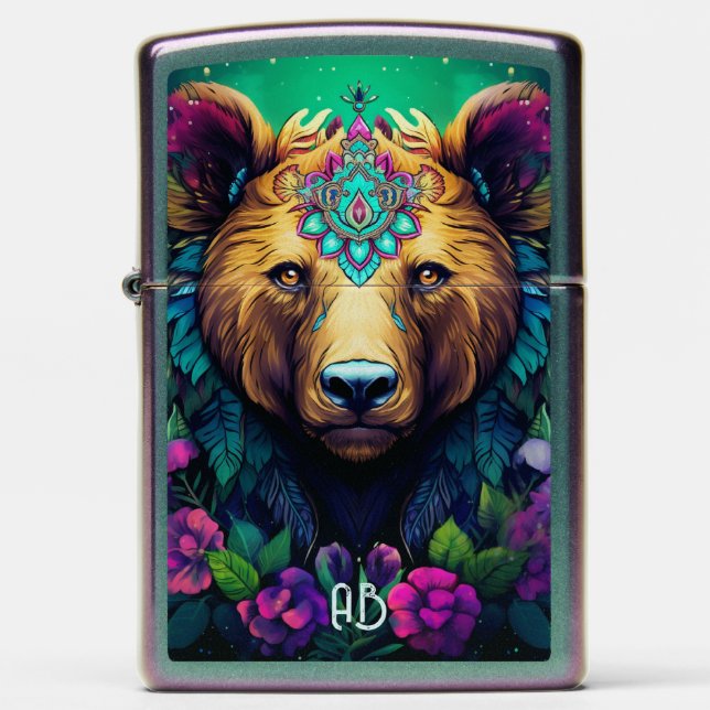 Create Your Own Tribal Grizzly Bear Zippo Lighter (Front)