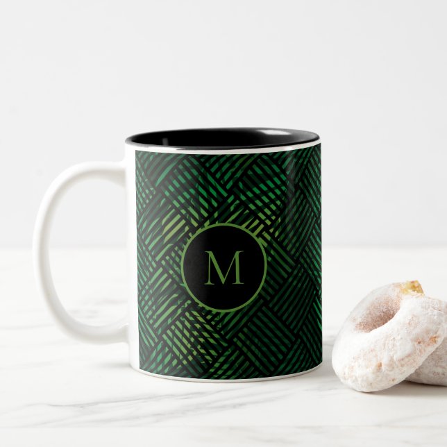 Create Your Own Tropical Pattern Monogram Two-Tone Coffee Mug (With Donut)