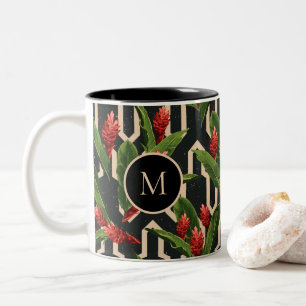Create Your Own Tropical Pattern Monogram Two-Tone Coffee Mug