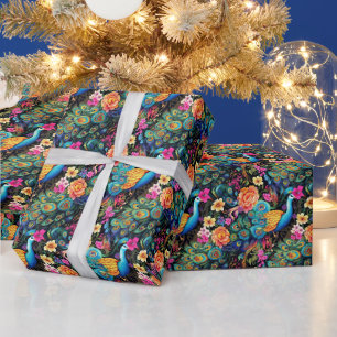 Create Your Own Tropical Peacock Garden Wrapping Paper