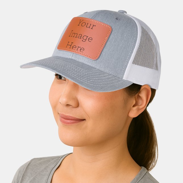 Custom Leather Patch Hat, Sytle: Richardson 112, Color: Heather Grey / White, Shape: Rectangle (Female)