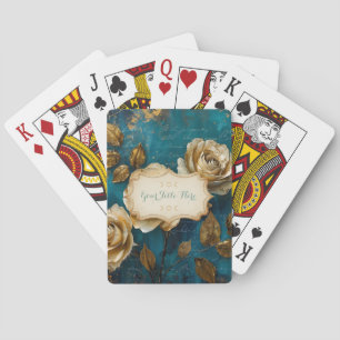 Create Your Own Turquoise Blue Gold Roses Floral Poker Cards