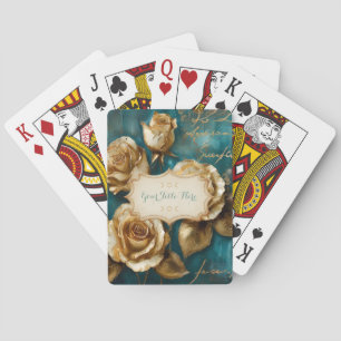 Create Your Own Turquoise Gold Roses Spray Floral Poker Cards