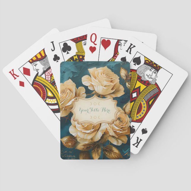 Create Your Own Turquoise Golden Yellow Rose Spray Poker Cards (Back)