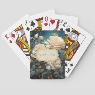 Create Your Own Turquoise Pale Peach Roses Floral Poker Cards