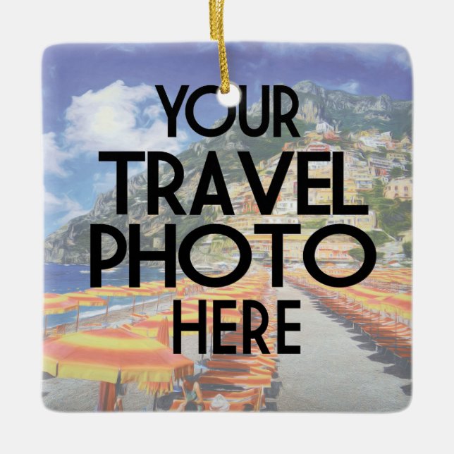 Create Your Own Two Photo Vacation Travel Ceramic Ornament (Front)