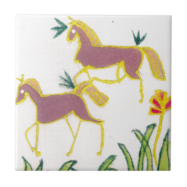 Create Your Own Unicorn Flora Power Cute Aesthetic Ceramic Tile (Front)