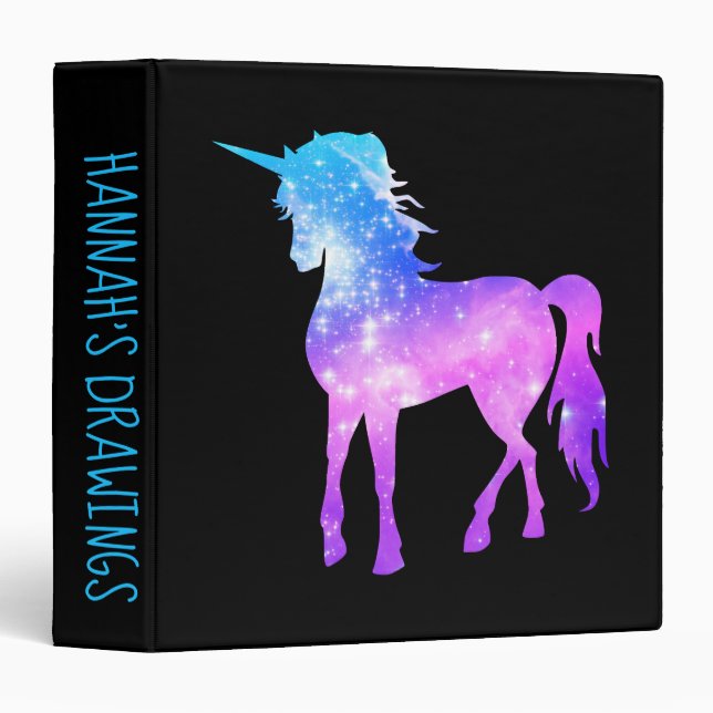 Create Your Own Unicorn Photo Silhouette Black 3 Ring Binder (Front/Spine)