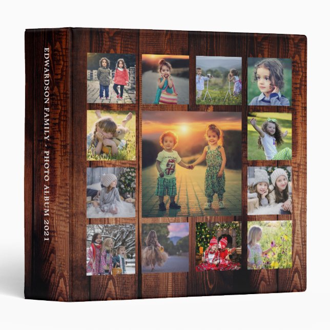 Create your own unique family photo collage rustic 3 ring binder (Front/Spine)